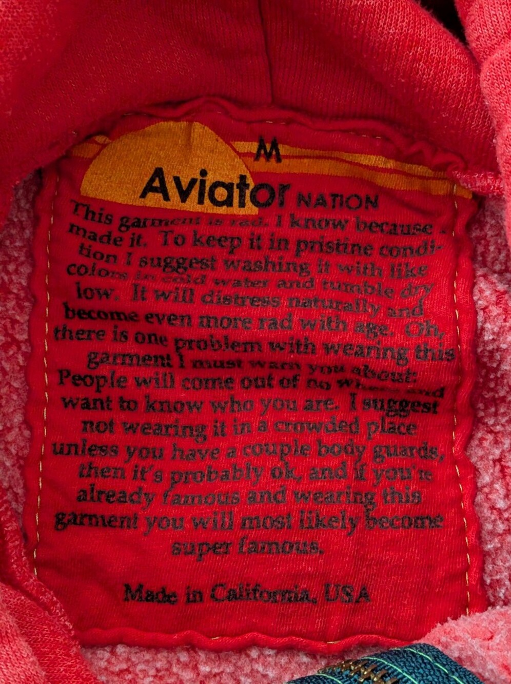 Aviator Nation Hoodie Women's Medium Full Zip Sleeve Spell Out - Picture 6 of 11